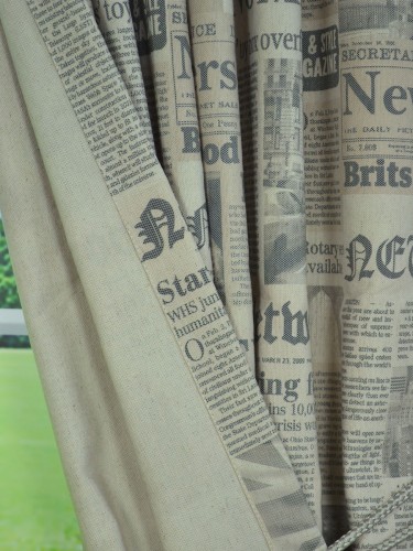 Eos Newspaper Printed Faux Linen Concealed Tab Top Curtain Fabric