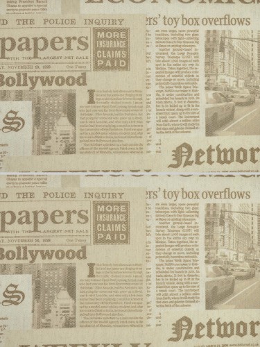 Eos Newspaper Printed Faux Linen Custom Made Curtains (Color: Chamoisee)