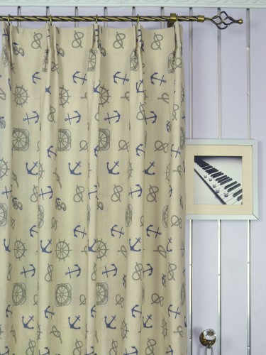 Eos Nautical Printed Faux Linen Versatile Pleat Curtain Heading Style