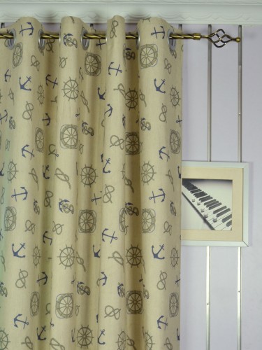Eos Nautical Printed Faux Linen Eyelet Curtain Heading Style