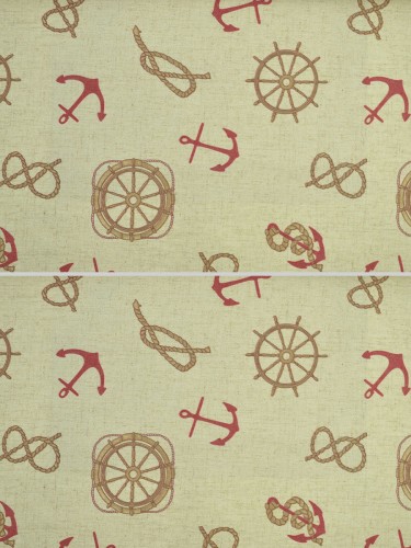 Eos Nautical Printed Faux Linen Double Pinch Pleat Curtain (Color: Carmine Pink)