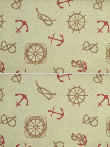 Eos Nautical Printed Faux Linen Eyelet Curtain (Color: Carmine Pink)