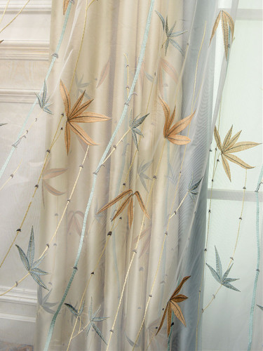 Silver Beach Embroidered Chinese Bamboo Faux Silk Custom Made Curtains
