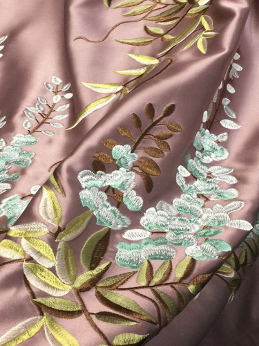 Silver Beach Embroidered Flowers And Leaves Faux Silk Custom Made Curtains(Color: Taro purple)