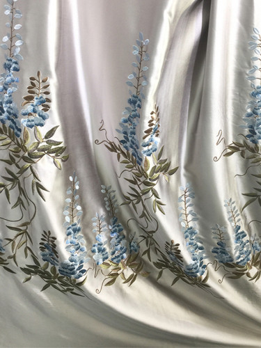 Silver Beach Embroidered Flowers And Leaves Faux Silk Custom Made Curtains(Color: Grey)