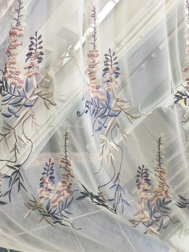 Silver Beach Embroidered Flowers And Leaves Faux Silk Custom Made Curtains(Color: Sheer B)