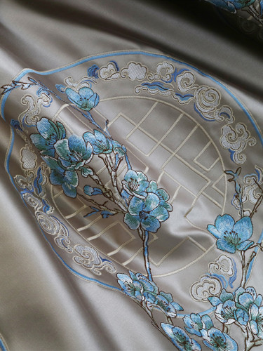 Silver Beach Embroidered Full moon Faux Silk Custom Made Curtains(Color: Khaki)