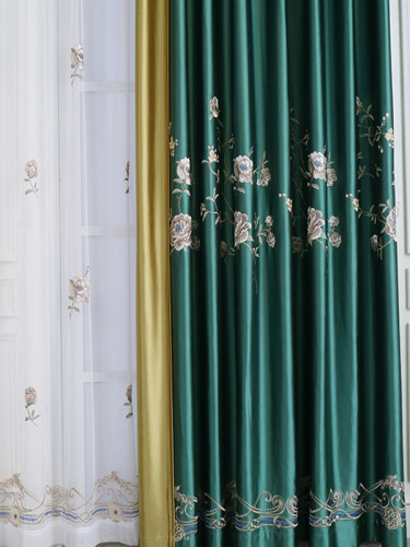 Silver Beach Embroidered Hibiscus Faux Silk Custom Made Curtains