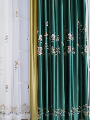 Silver Beach Embroidered Hibiscus Faux Silk Custom Made Curtains