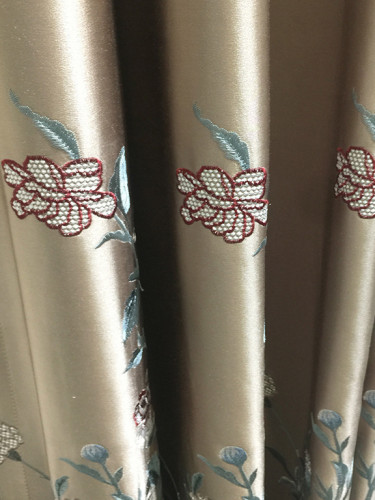 Silver Beach Embroidered Four Treasures Faux Silk Custom Made Curtains(Color: Champagne)