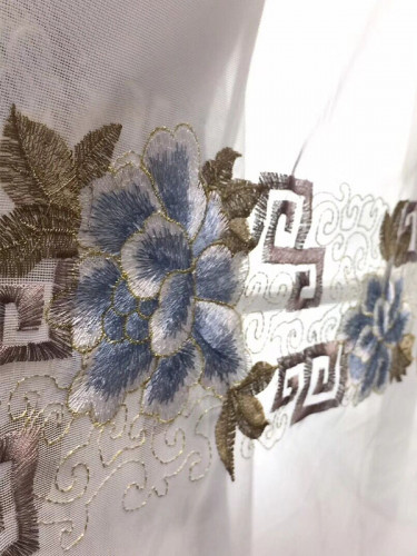 Silver Beach Embroidered Antique Flowers Faux Silk Custom Made Curtains(Color: Sheer)