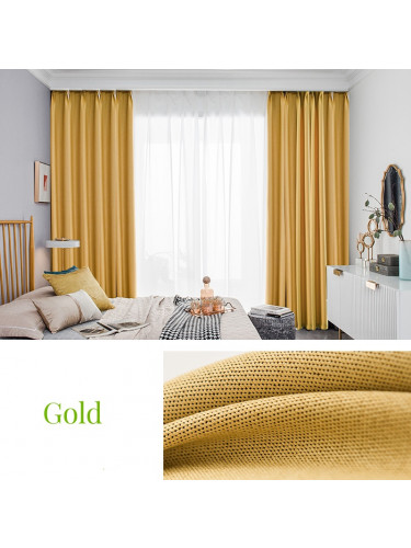 QYL202310A New Arrival Petrel Blue Grey Green Gold Red Wave Pattern Faux Linen Ready Made Curtains For Living Room(Color: Gold)