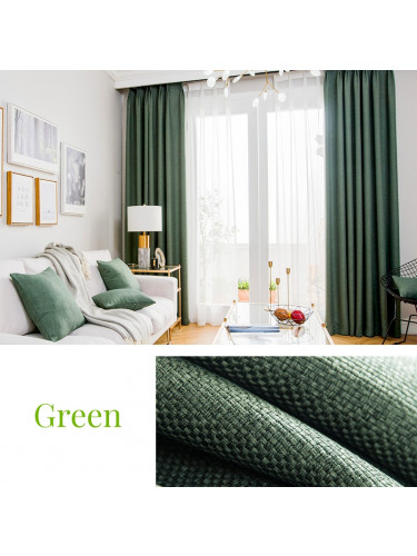 QYL202310A New Arrival Petrel Blue Grey Green Gold Red Wave Pattern Faux Linen Ready Made Curtains For Living Room(Color: Green)