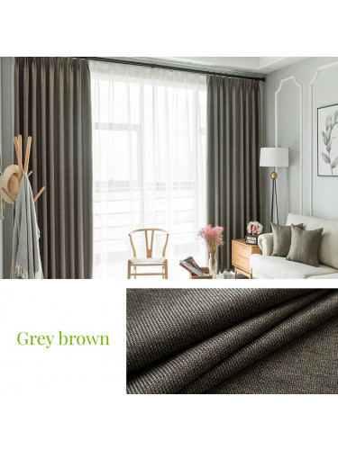 QYL202310A New Arrival Petrel Blue Grey Green Gold Red Wave Pattern Faux Linen Ready Made Curtains For Living Room(Color:Grey brown)