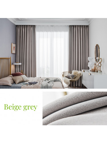 QYL202310BA New Arrival Petrel Blue Grey Pink Gold Wave Pattern Faux Linen Ready Made Curtains For Living Room(Color: Beige grey)