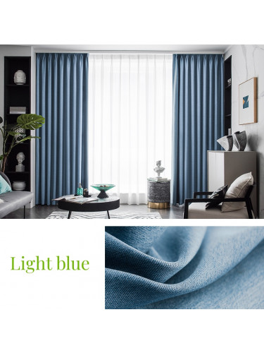 QYL202310BA New Arrival Petrel Blue Grey Pink Gold Wave Pattern Faux Linen Ready Made Curtains For Living Room(Color: Light blue)
