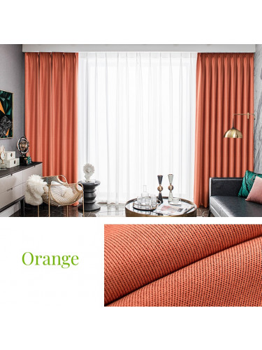 QYL202310BA New Arrival Petrel Blue Grey Pink Gold Wave Pattern Faux Linen Ready Made Curtains For Living Room(Color: Orange)