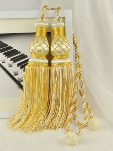 10 Colors QYM46 Curtain Tassel Tiebacks (Color: Yellow in White)