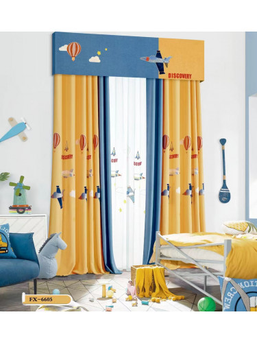 QYOM1221A Cradle Plane And Hot Air Balloon Yellow Custom Made Children Curtains