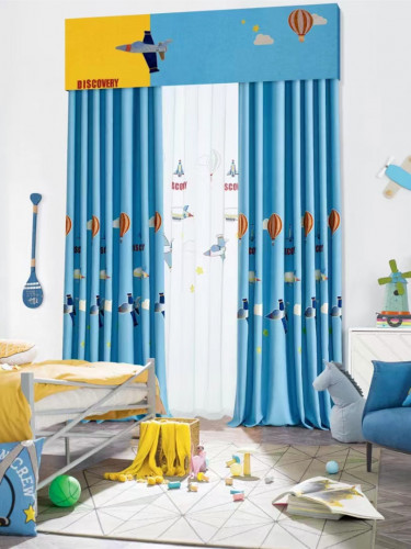 QYOM1221B Cradle Plane And Hot Air Balloon Blue Custom Made Children Curtains(Color: Blue)