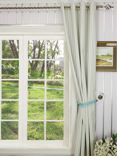 QYQ135BD Modern Small Striped Yarn Dyed Eyelet Ready Made Curtains