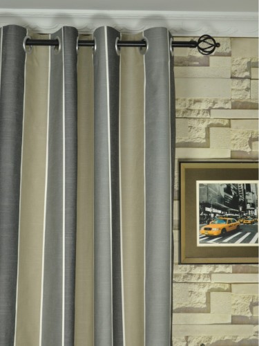 QYQ135CD Modern Big Striped Yarn Dyed Eyelet Ready Made Curtains (Color: Davys Grey)