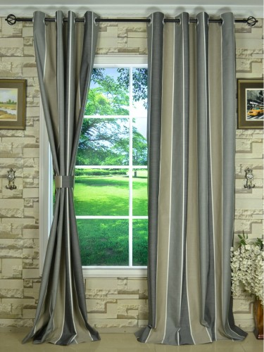 QYQ135C Modern Big Striped Yarn Dyed Custom Made Curtains Davys Grey Color