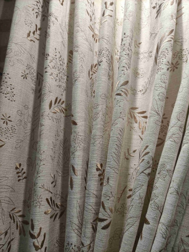 QYQ241AD Tab Top Embroidered Linen Blackout Curtains Ready Made