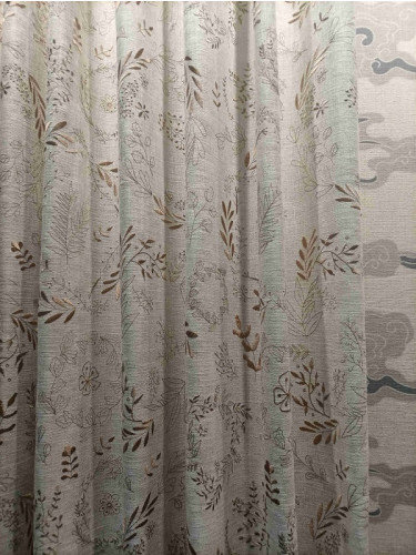 QYQ241A Made To Measure Linen Curtains Embroidered Leaves