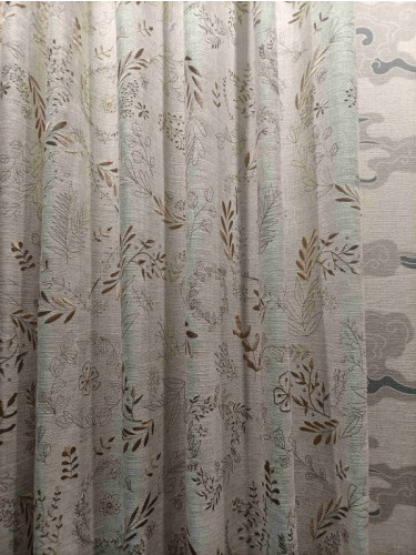 QYQ241AD Tab Top Embroidered Linen Blackout Curtains Ready Made(Color: Nature)