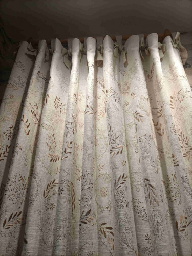 QYQ241AD Tab Top Embroidered Linen Blackout Curtains Ready Made