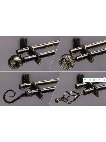 QYR0221 22mm Barrow Iron Double Curtain Rod Set 