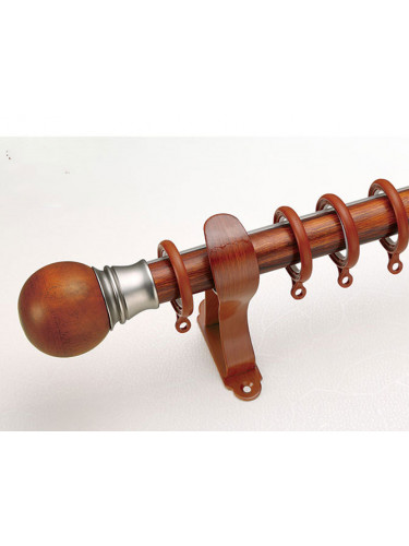 QYR15 Tate 28mm Diameter Aluminum Alloy Wood Grain Single Double Curtain rod set(Color: Teak)