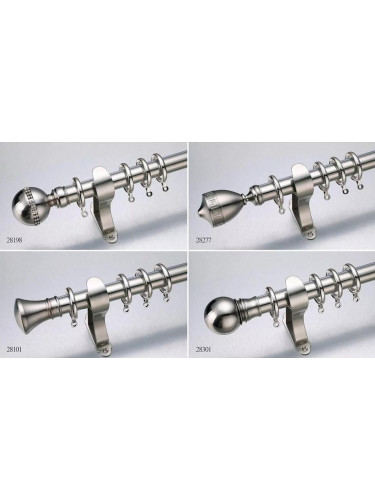 QYR16 28mm diameter Watagan Bronze Nickel Steel Curtain Rod Set Custom Made Length And Finial(Color: Bright silver)