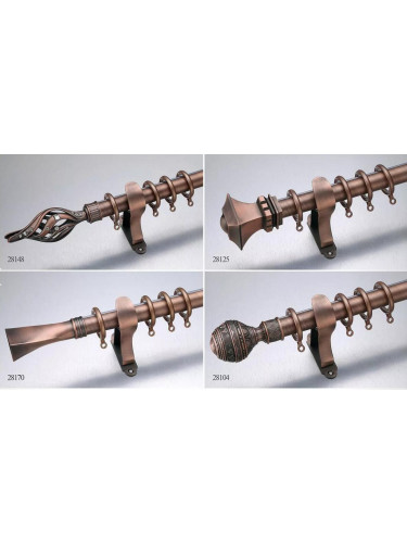 QYR16 28mm diameter Watagan Bronze Nickel Steel Curtain Rod Set Custom Made Length And Finial(Color: Red bronze)