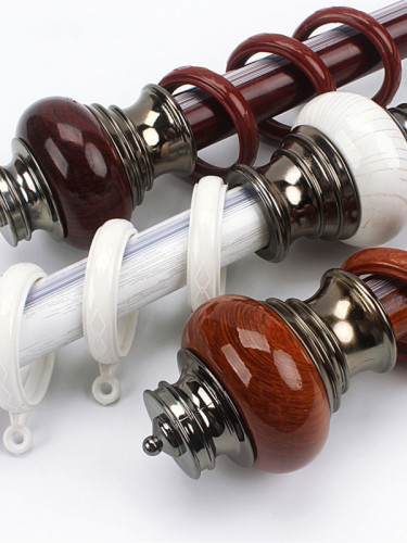 QYR18 Royal 28mm Diameter Aluminum Alloy Wood Grain Single Double Curtain rod set