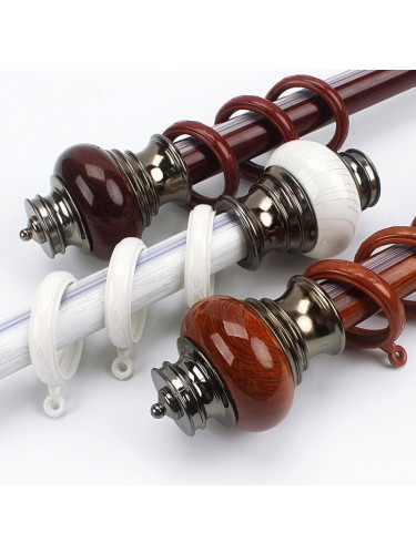 QYR18 Royal 28mm Diameter Aluminum Alloy Wood Grain Single Double Curtain rod set