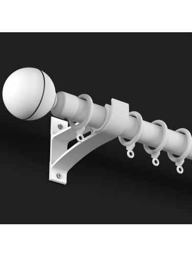 QYR24 28mm diameter White Black Wall Mount Thick Single/Double Curtain Rod Set(Color: White Ball Finial)