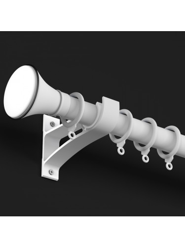 QYR24 28mm diameter White Black Wall Mount Thick Single/Double Curtain Rod Set(Color: White Speaker Finial)