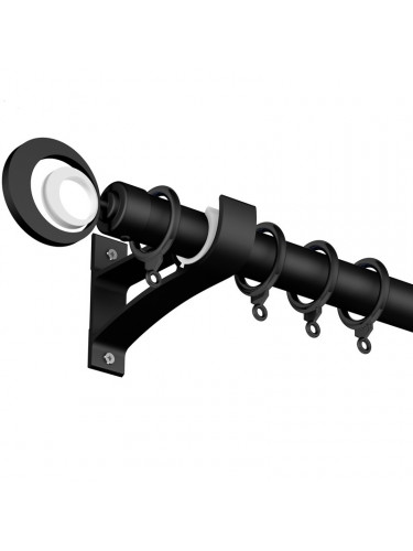 QYR24 28mm diameter White Black Wall Mount Thick Single/Double Curtain Rod Set(Color: Black Moon Finial)