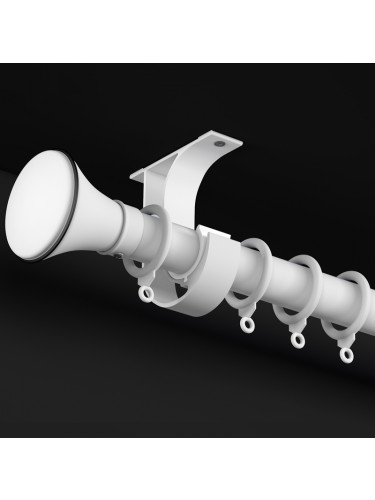 QYR25 28mm diameter White Black Ceiling Mount Thick Single/Double Curtain Rod Set(Color: White Speaker Finial)