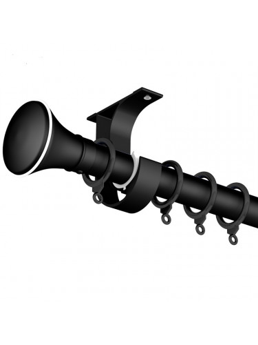 QYR25 28mm diameter White Black Ceiling Mount Thick Single/Double Curtain Rod Set(Color: Black Speaker Finial)