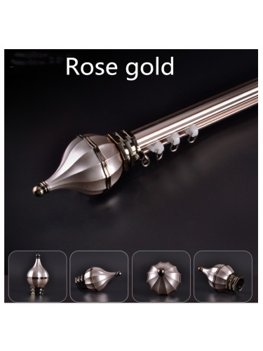 QYR26 Black Metal Curtain Rod Set With Rollers(Color: Rose gold)