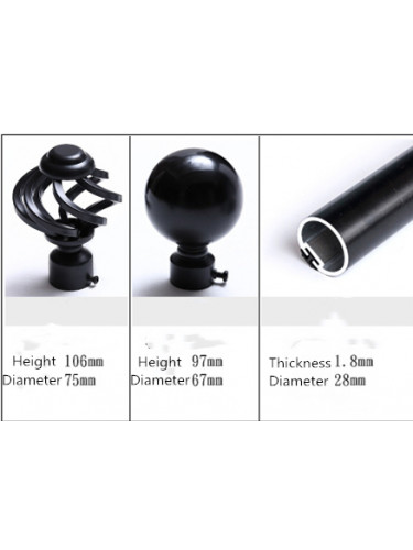 QYR29 28mm White Black Spiral Ball Finial Aluminum Alloy Thick Single Double Curtain rod sets