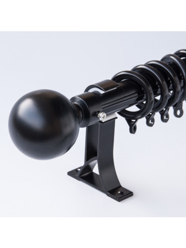 QYR29 28mm White Black Spiral Ball Finial Aluminum Alloy Thick Single Double Curtain rod sets(Color: Black ball finial)