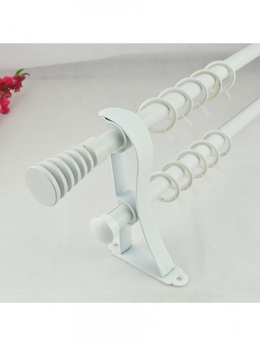 19mm Hollow Cork Finial Steel Double Curtain Rod Set Custom Length Curtain Pole in White Color