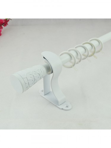 19mm Floral Cork Finial Steel Single Curtain Rod Set Custom Length Curtain Pole in White Color