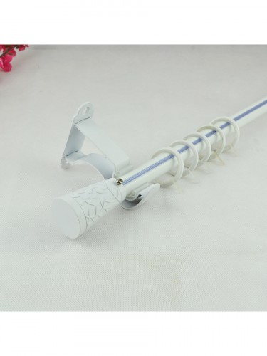 19mm Floral Cork Finial Steel Single Curtain Rod Set Custom Length Curtain Pole in White Color