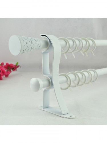 19mm Floral Cork Finial Steel Double Curtain Rod Set Custom Length Curtain Pole (Color: White)