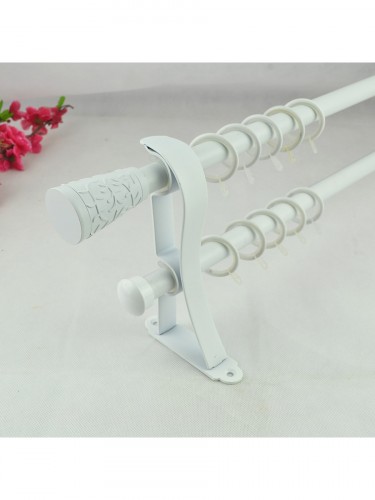19mm Floral Cork Finial Steel Double Curtain Rod Set Custom Length Curtain Pole in White Color